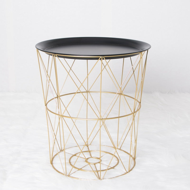 Geometric metal bedside table simple storage basket - Mubimart -  