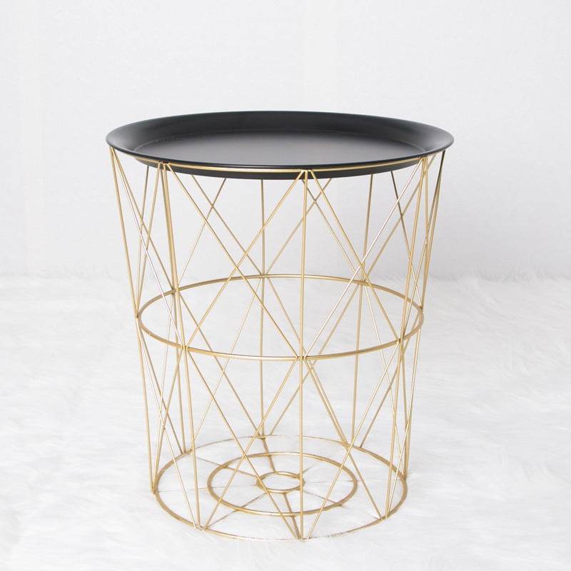Geometric metal bedside table simple storage basket - Mubimart