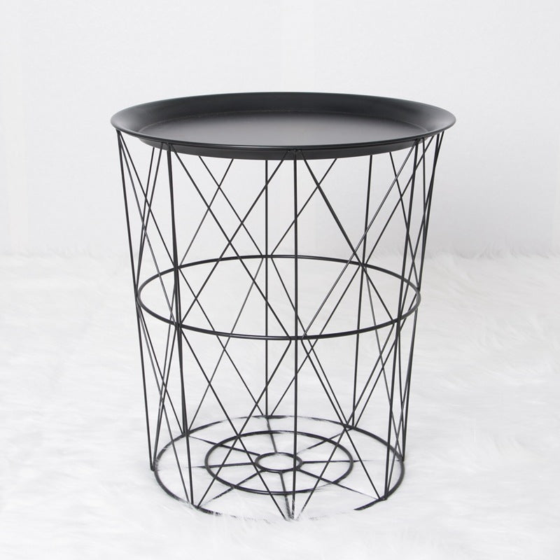 Geometric metal bedside table simple storage basket - Mubimart - Metal basket 