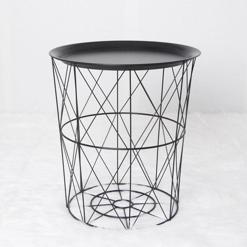Geometric metal bedside table simple storage basket - Mubimart