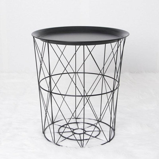 Geometric metal bedside table simple storage basket - Mubimart