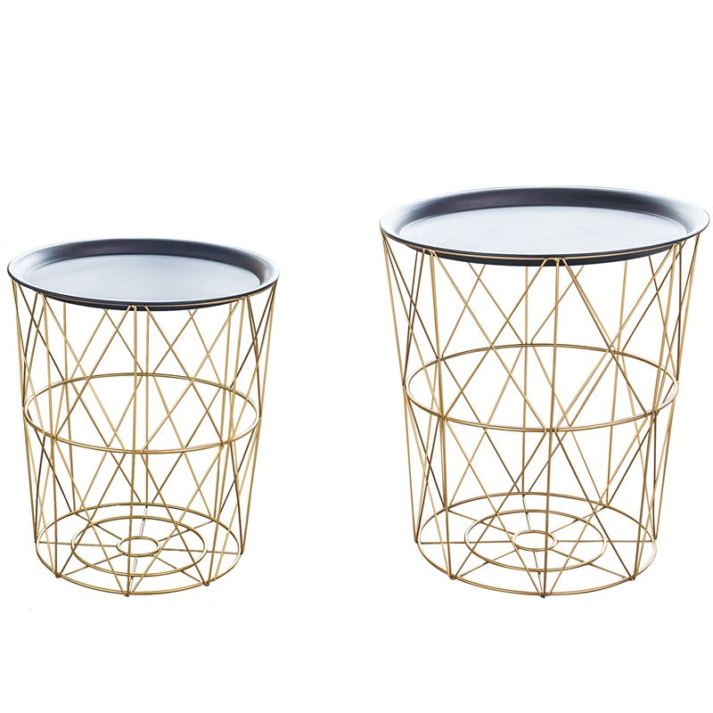 Geometric metal bedside table simple storage basket - Mubimart -  