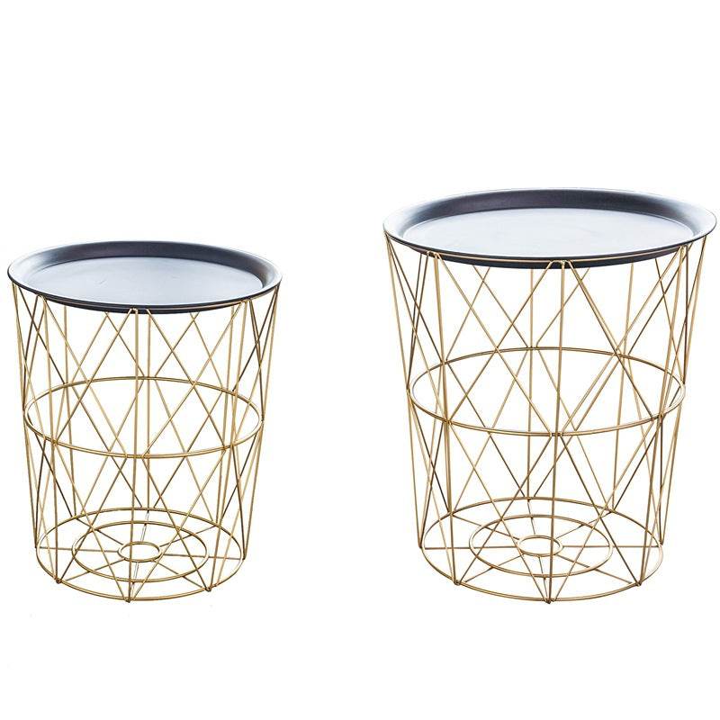 Geometric metal bedside table simple storage basket - Mubimart