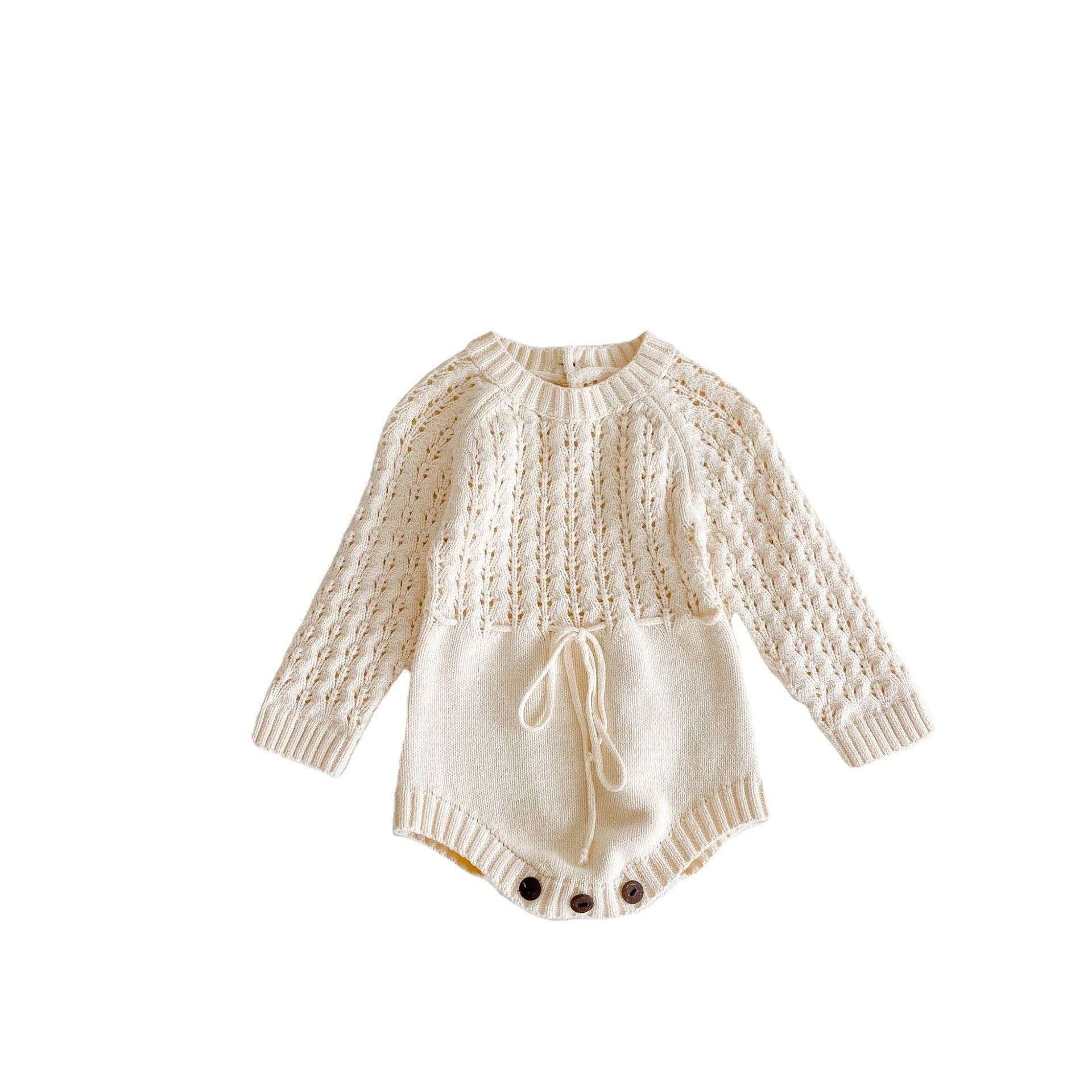 Girl Baby Knitted Hollow Waist Girdle Long Sleeves Harpy Dress Triangle - Mubimart