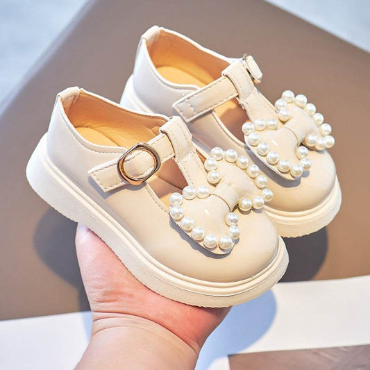 Girl Princess Bow Pearl Small Leather Shoes For Girls - Mubimart