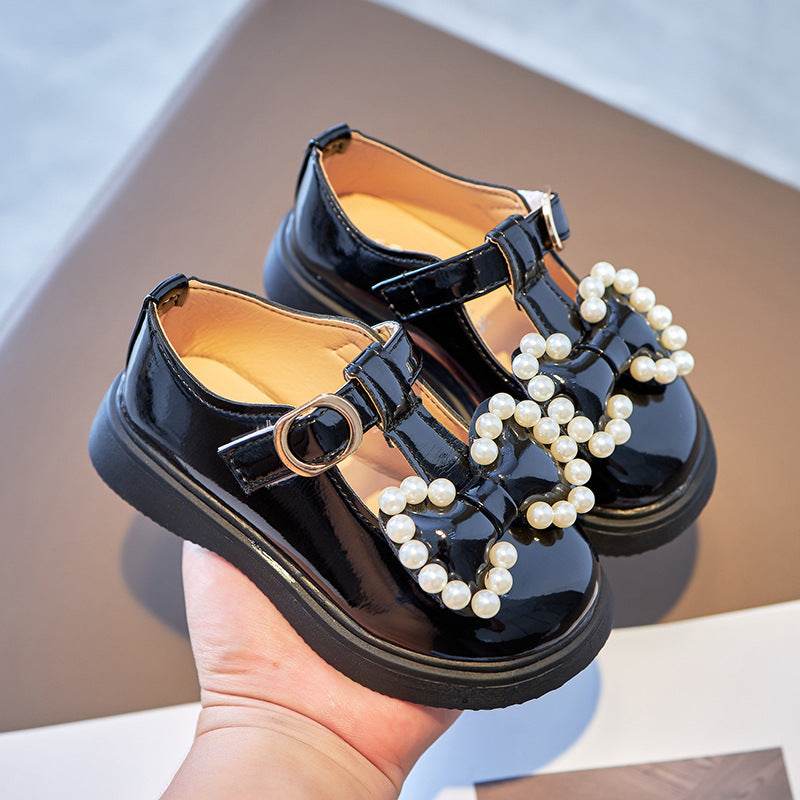 Girl Princess Bow Pearl Small Leather Shoes For Girls - Mubimart