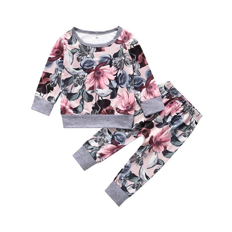 Girl printed long sleeve two-piece set - Mubimart