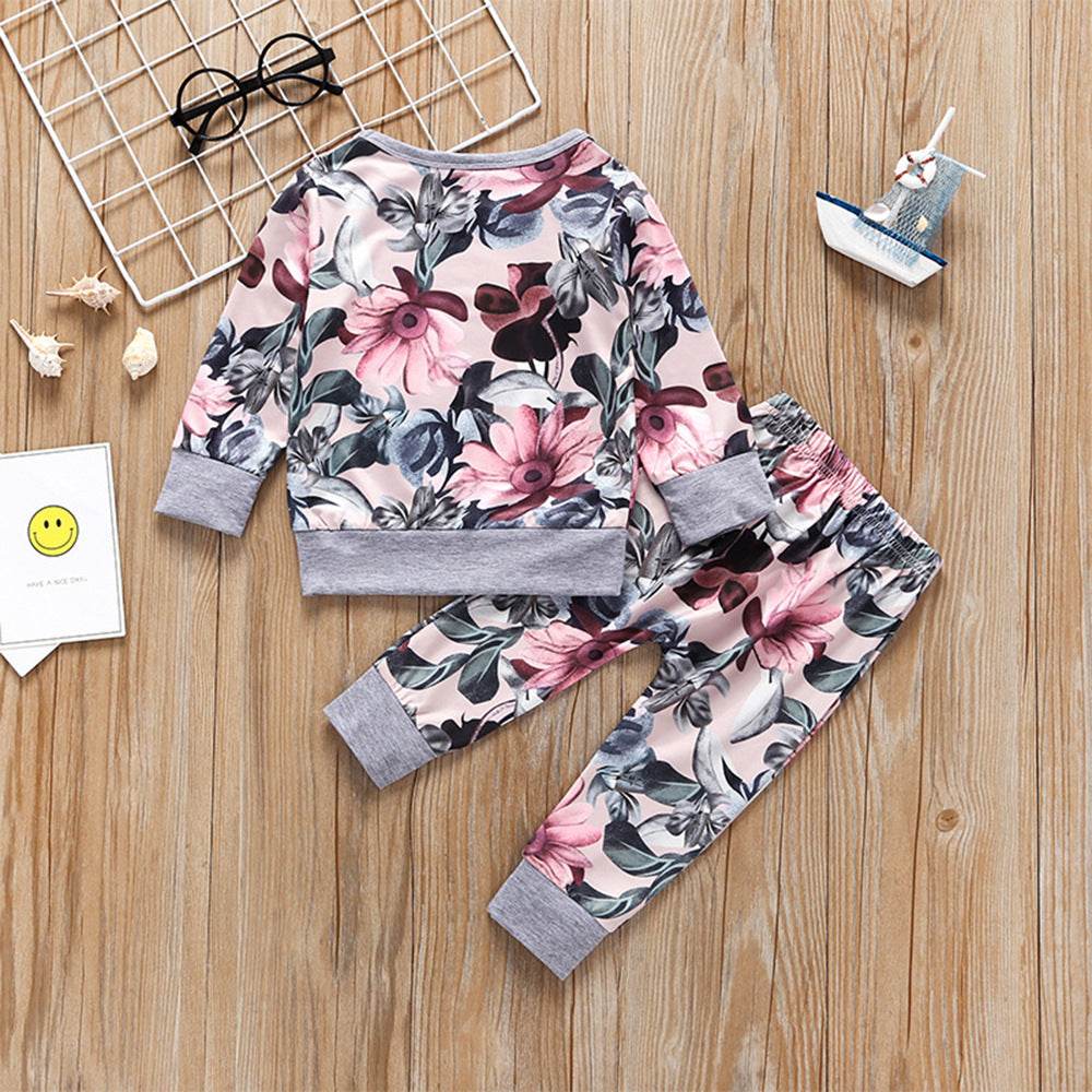 Girl printed long sleeve two-piece set - Mubimart