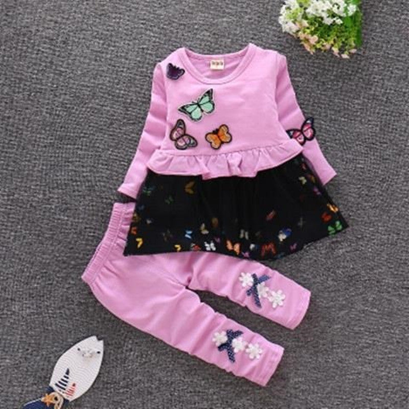 Girl's Leisure 2-piece Set With Bow Pattern Printing - Mubimart - Baby Cloth 