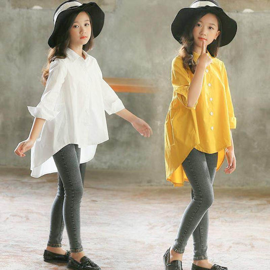 Girls' Big Kids Loose Fashionable Tops Korean Style Shirts Big Kids' Swallowtails - Mubimart
