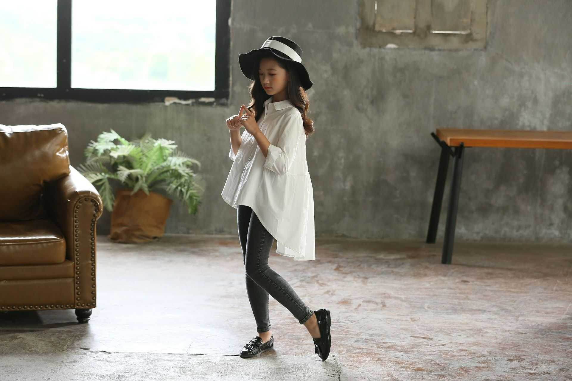 Girls' Big Kids Loose Fashionable Tops Korean Style Shirts Big Kids' Swallowtails - Mubimart