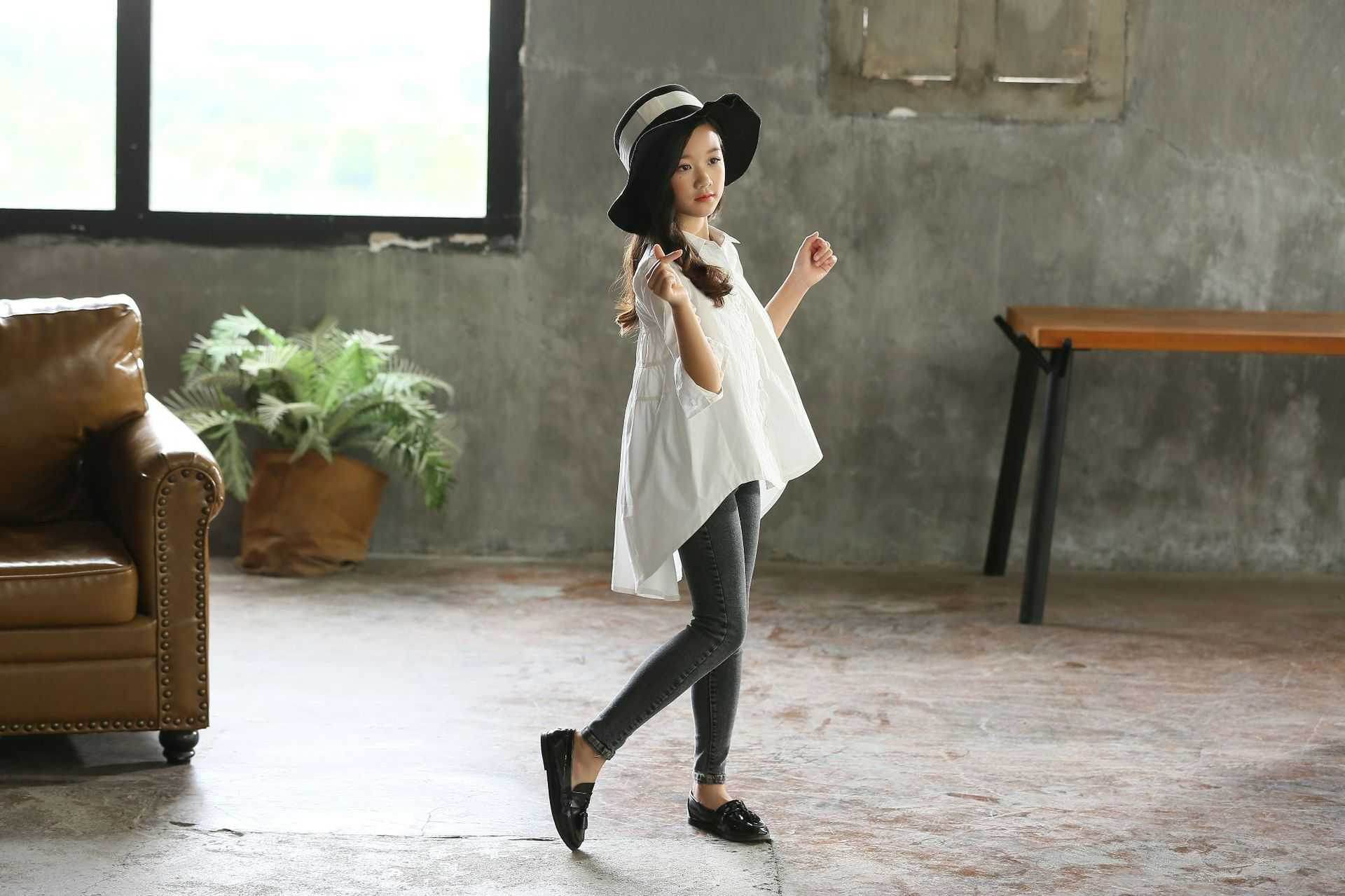 Girls' Big Kids Loose Fashionable Tops Korean Style Shirts Big Kids' Swallowtails - Mubimart