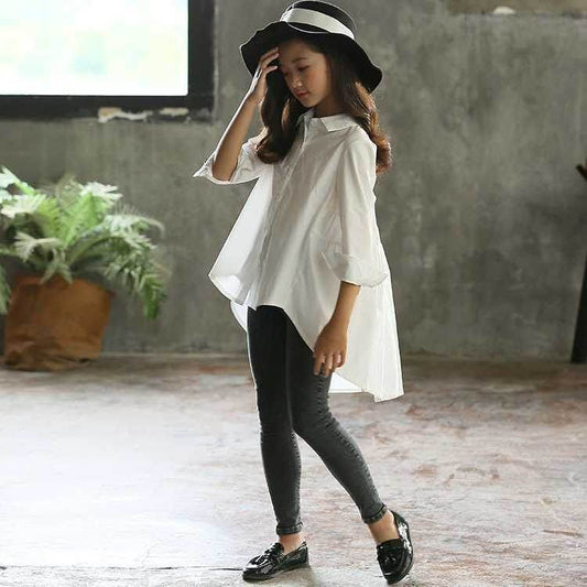 Girls' Big Kids Loose Fashionable Tops Korean Style Shirts Big Kids' Swallowtails - Mubimart