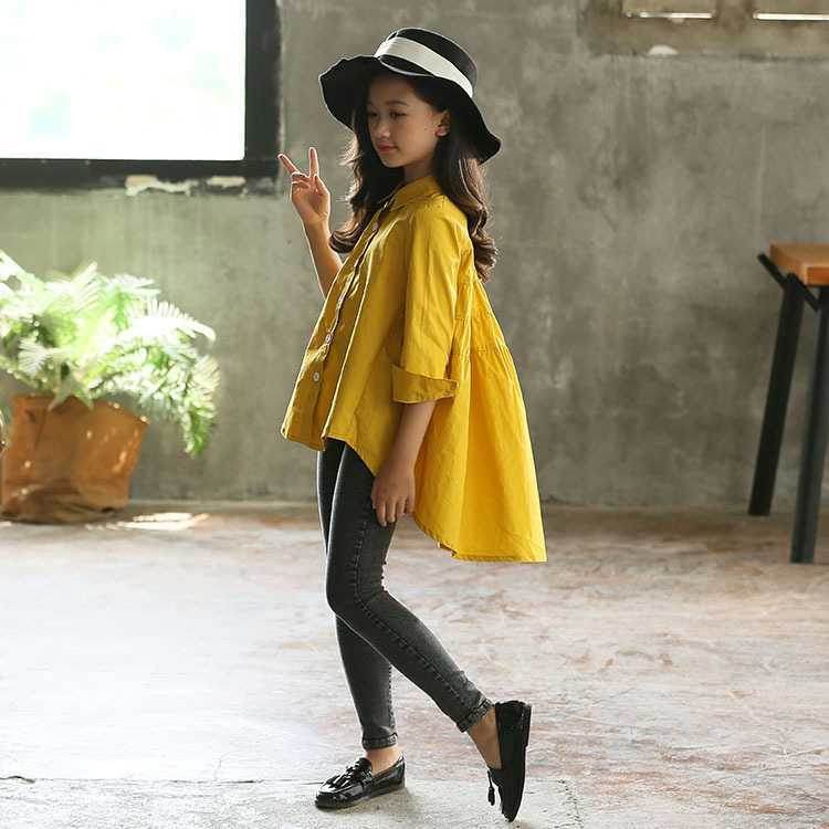 Girls' Big Kids Loose Fashionable Tops Korean Style Shirts Big Kids' Swallowtails - Mubimart