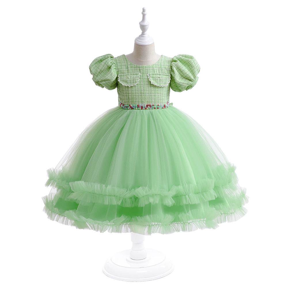 Girls' Fashion Halloween Mesh Stitching Puff Sleeve Dress - Mubimart