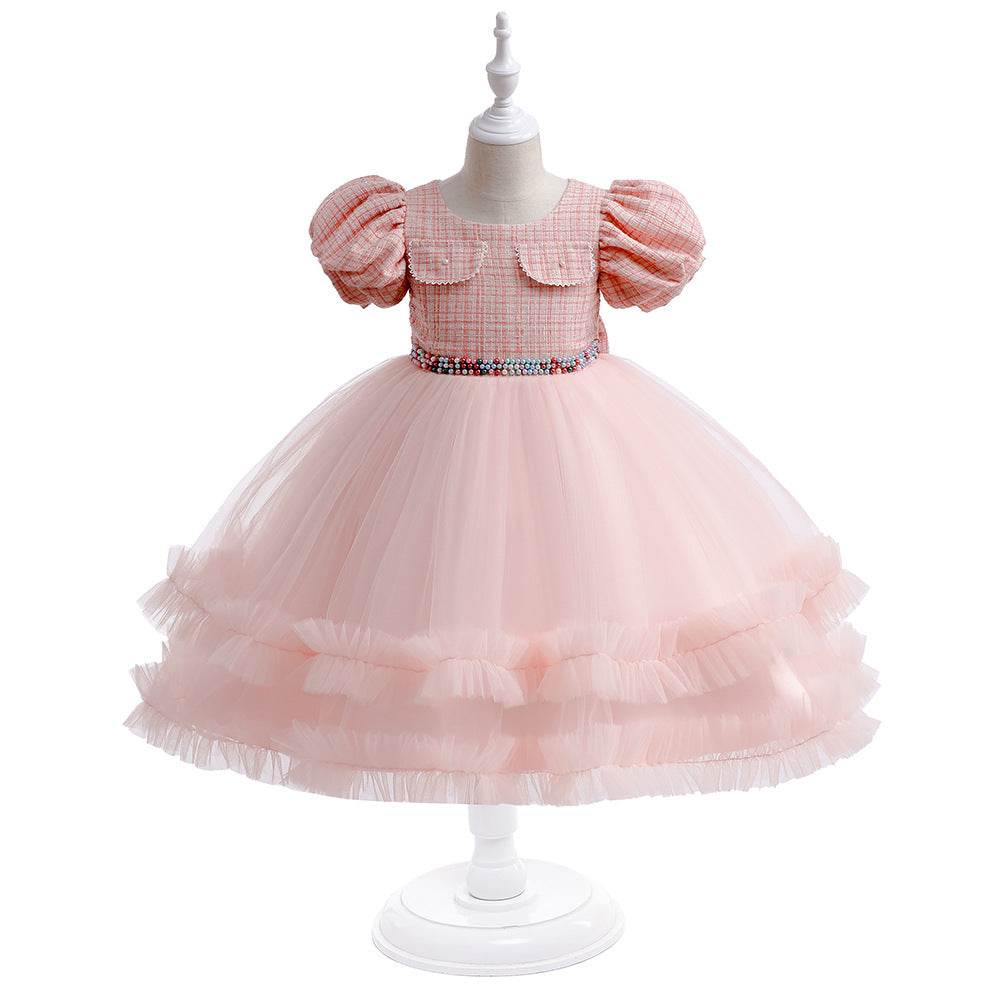 Girls' Fashion Halloween Mesh Stitching Puff Sleeve Dress - Mubimart