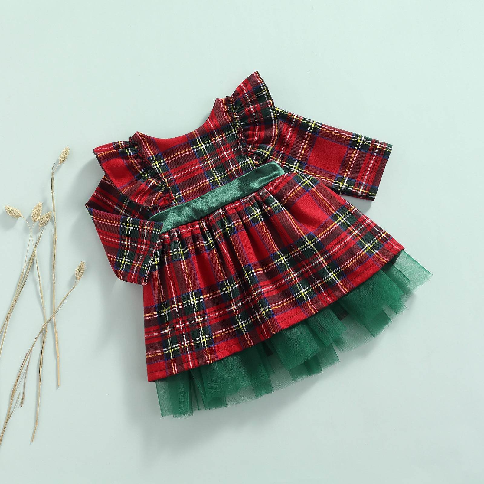 Girls Kids Red Checkered Bow Christmas Dress - Mubimart