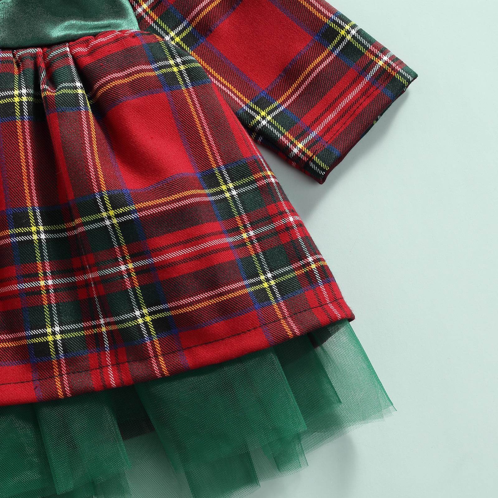 Girls Kids Red Checkered Bow Christmas Dress - Mubimart