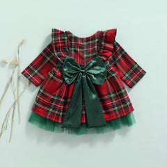 Girls Kids Red Checkered Bow Christmas Dress - Mubimart -  