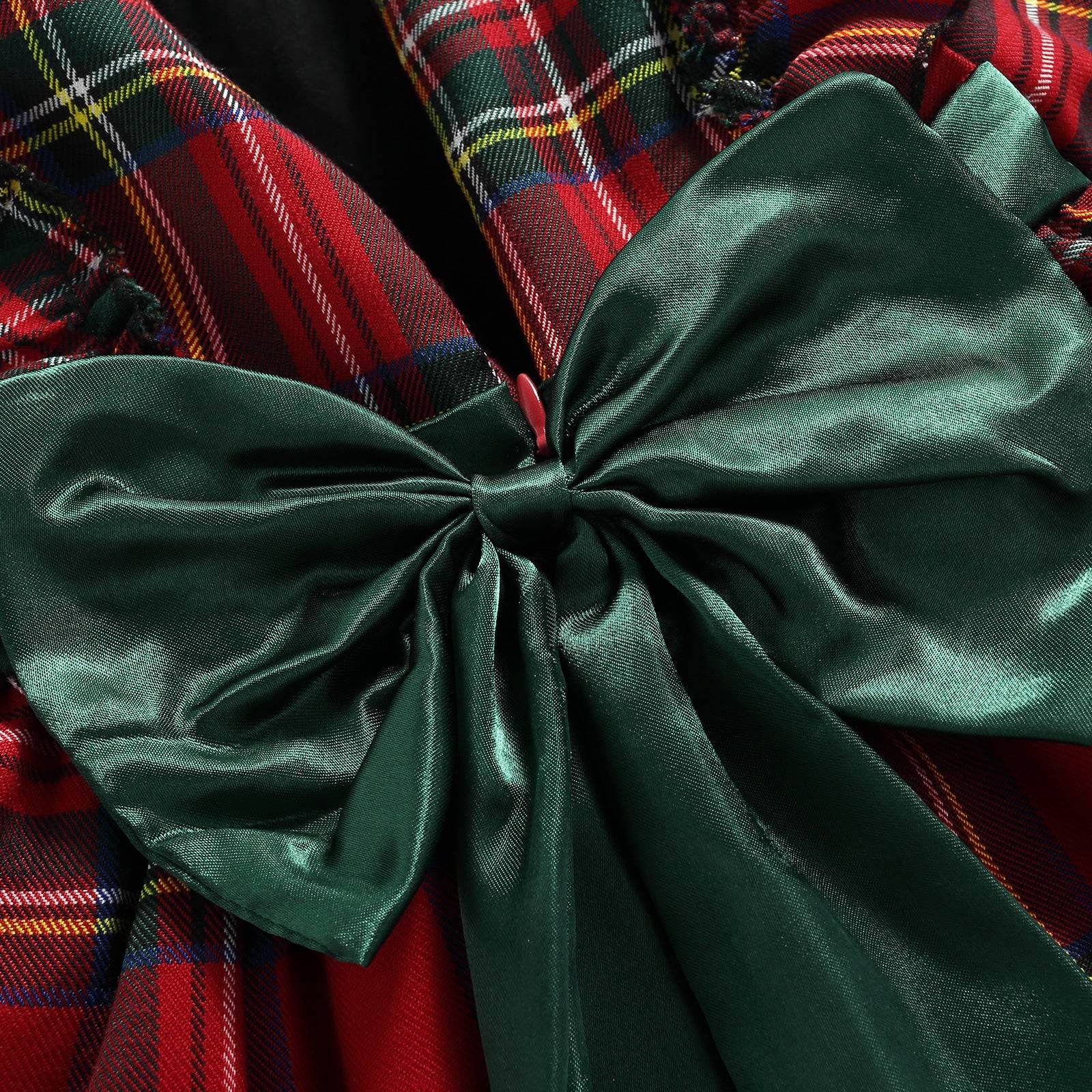 Girls Kids Red Checkered Bow Christmas Dress - Mubimart