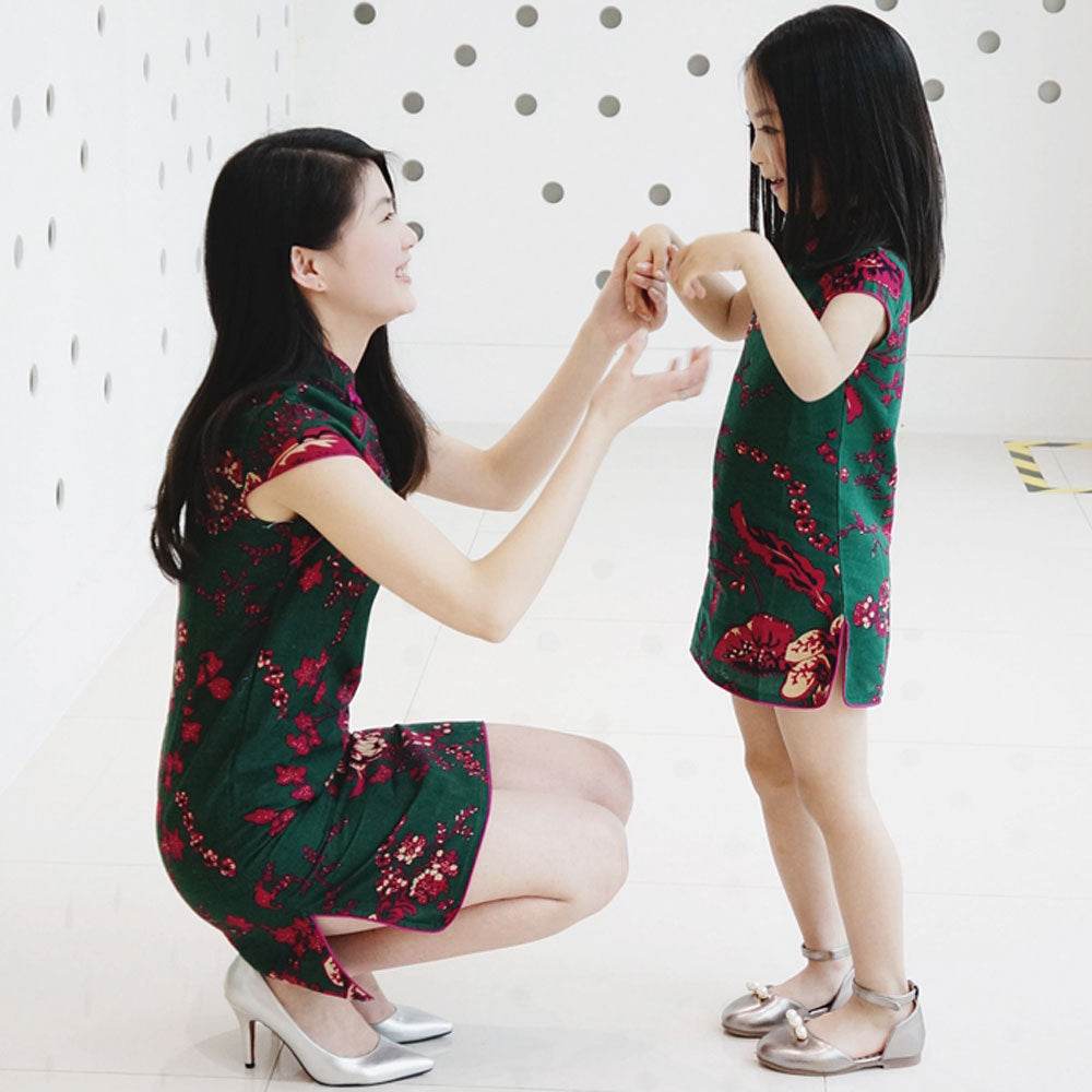 Girls Mianma cheongsam parent-child femelle skirt little girl scout summer Tangzhuang Qipao dresses - Mubimart