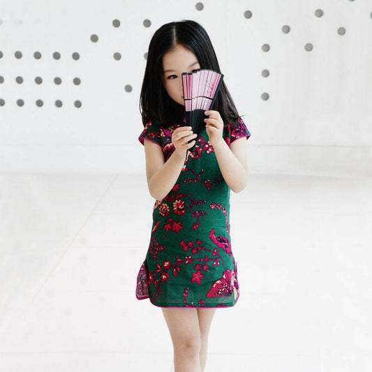 Girls Mianma cheongsam parent-child femelle skirt little girl scout summer Tangzhuang Qipao dresses - Mubimart