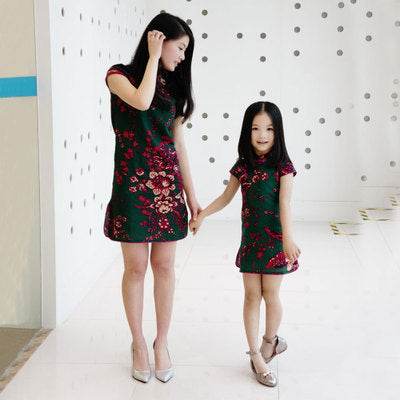 Girls Mianma cheongsam parent-child femelle skirt little girl scout summer Tangzhuang Qipao dresses - Mubimart
