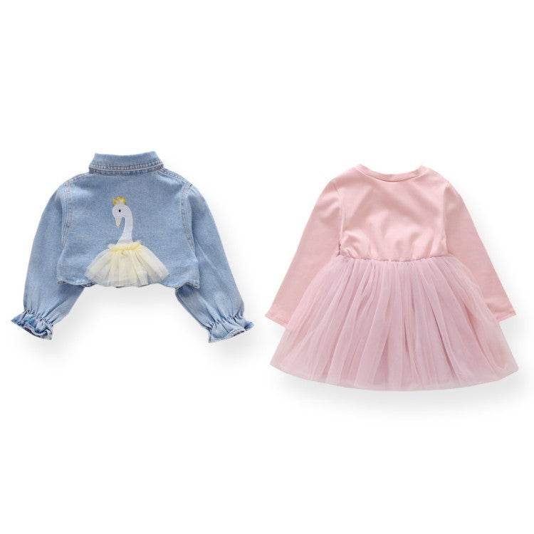 Girls' Spring Clothes Dress Denim Jacket 2 Piece Set - Mubimart