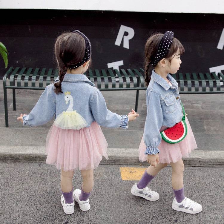 Girls' Spring Clothes Dress Denim Jacket 2 Piece Set - Mubimart