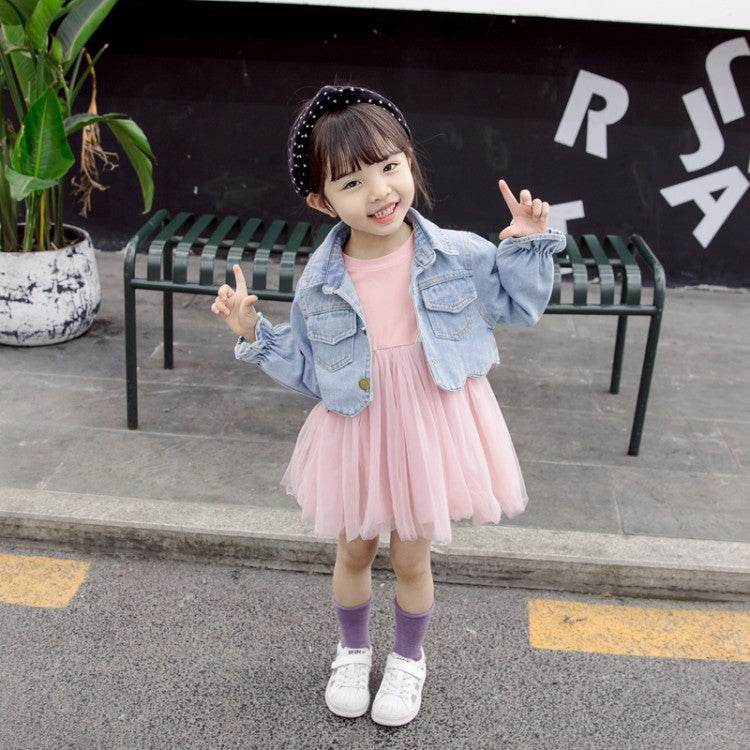 Girls' Spring Clothes Dress Denim Jacket 2 Piece Set - Mubimart
