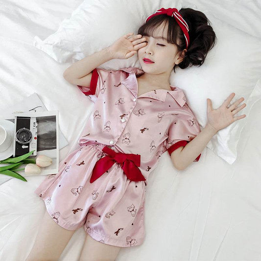 Girls Summer Cartoon Pajamas Short-sleeved Shorts Two-piece Suit - Mubimart