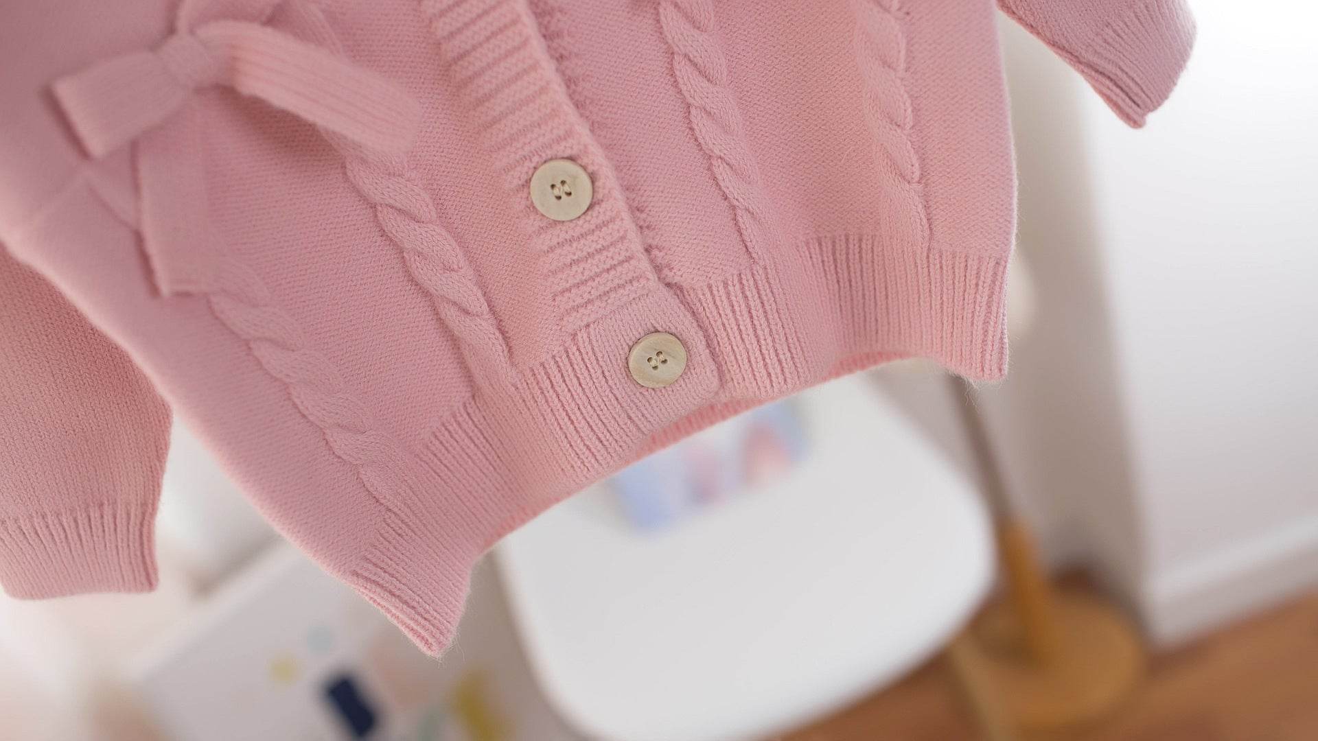 Girls V-Neck Bow Knot Kids Cardigan Kids Sweater - Mubimart