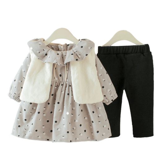 Girls' winter Plush 3-piece suit 6-month-old girl baby boom children's suit - Mubimart