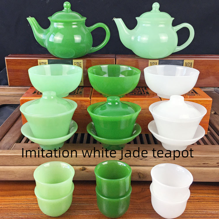 Glass Lidded Bowl Wholesale Glass Bowl Health Jade Bowl Tea Cup Jasper Green Teapot - Mubimart -  