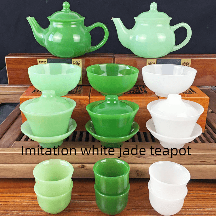 Glass Lidded Bowl Wholesale Glass Bowl Health Jade Bowl Tea Cup Jasper Green Teapot - Mubimart
