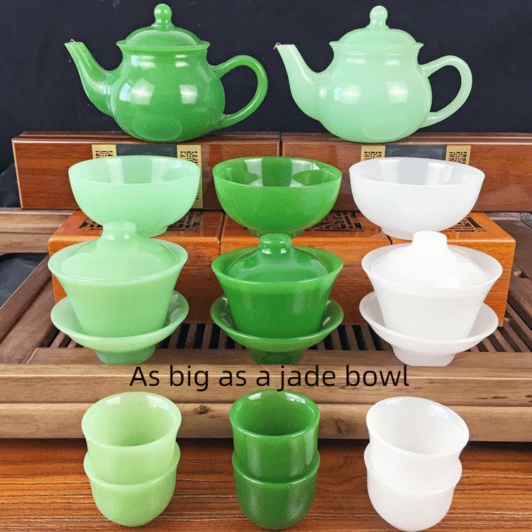 Glass Lidded Bowl Wholesale Glass Bowl Health Jade Bowl Tea Cup Jasper Green Teapot - Mubimart