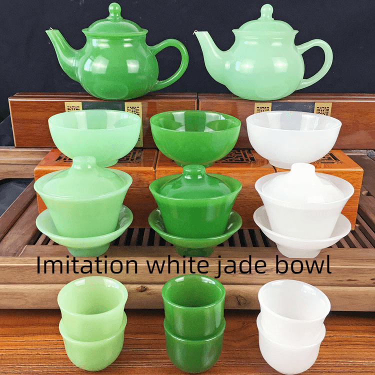 Glass Lidded Bowl Wholesale Glass Bowl Health Jade Bowl Tea Cup Jasper Green Teapot - Mubimart