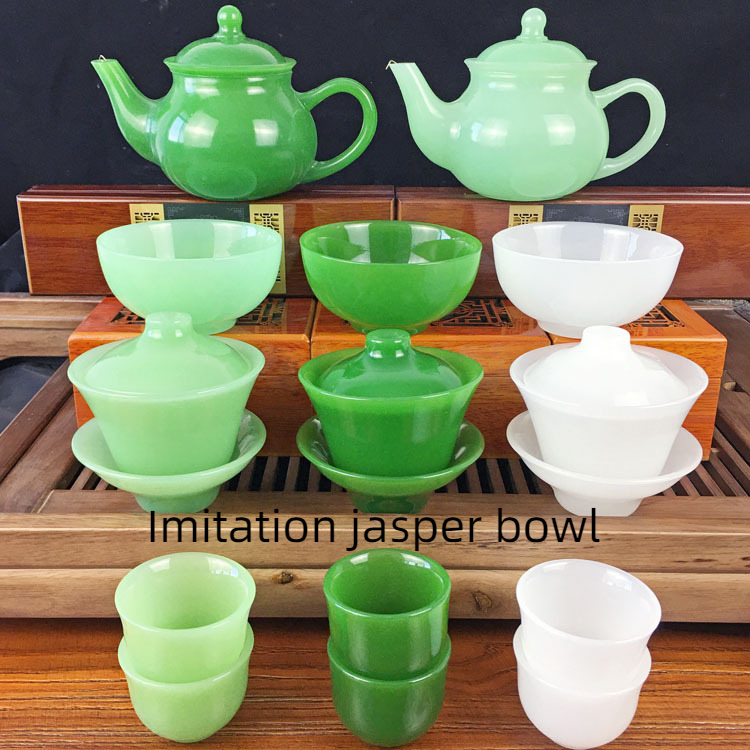 Glass Lidded Bowl Wholesale Glass Bowl Health Jade Bowl Tea Cup Jasper Green Teapot - Mubimart -  