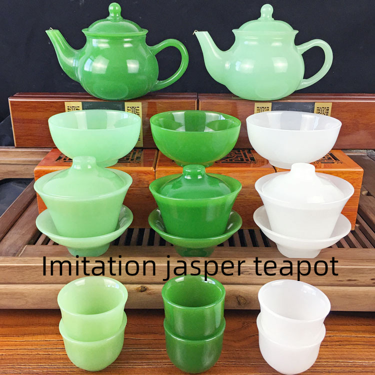 Glass Lidded Bowl Wholesale Glass Bowl Health Jade Bowl Tea Cup Jasper Green Teapot - Mubimart -  