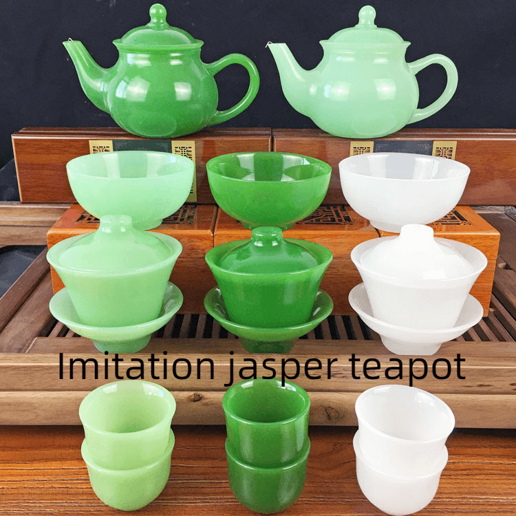 Glass Lidded Bowl Wholesale Glass Bowl Health Jade Bowl Tea Cup Jasper Green Teapot - Mubimart
