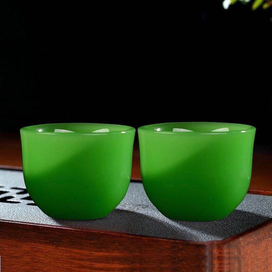 Glass Lidded Bowl Wholesale Glass Bowl Health Jade Bowl Tea Cup Jasper Green Teapot - Mubimart