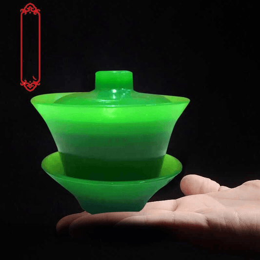 Glass Lidded Bowl Wholesale Glass Bowl Health Jade Bowl Tea Cup Jasper Green Teapot - Mubimart
