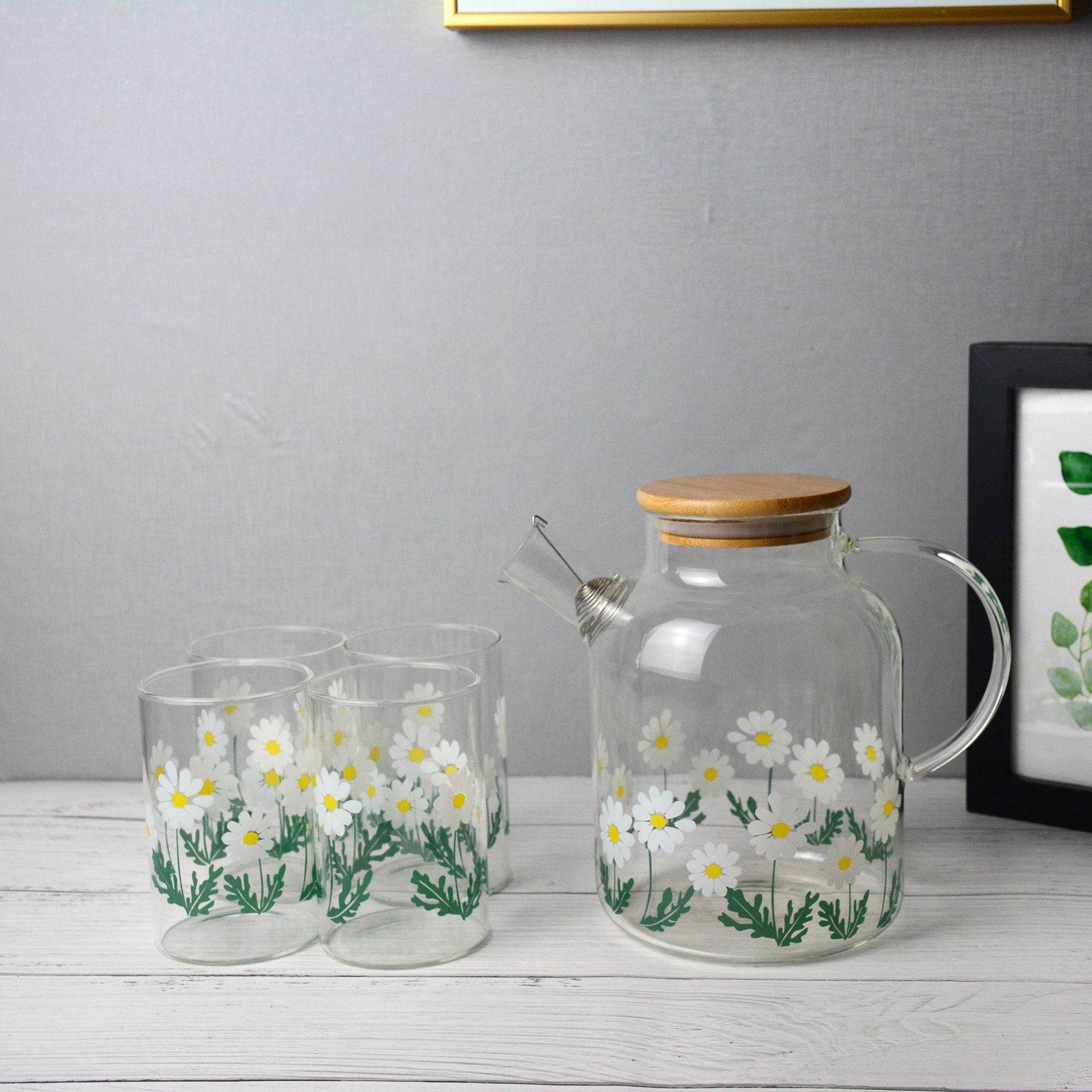 Glass Little Printed Glass Jug Set Summer Cold Water Bottle - Mubimart