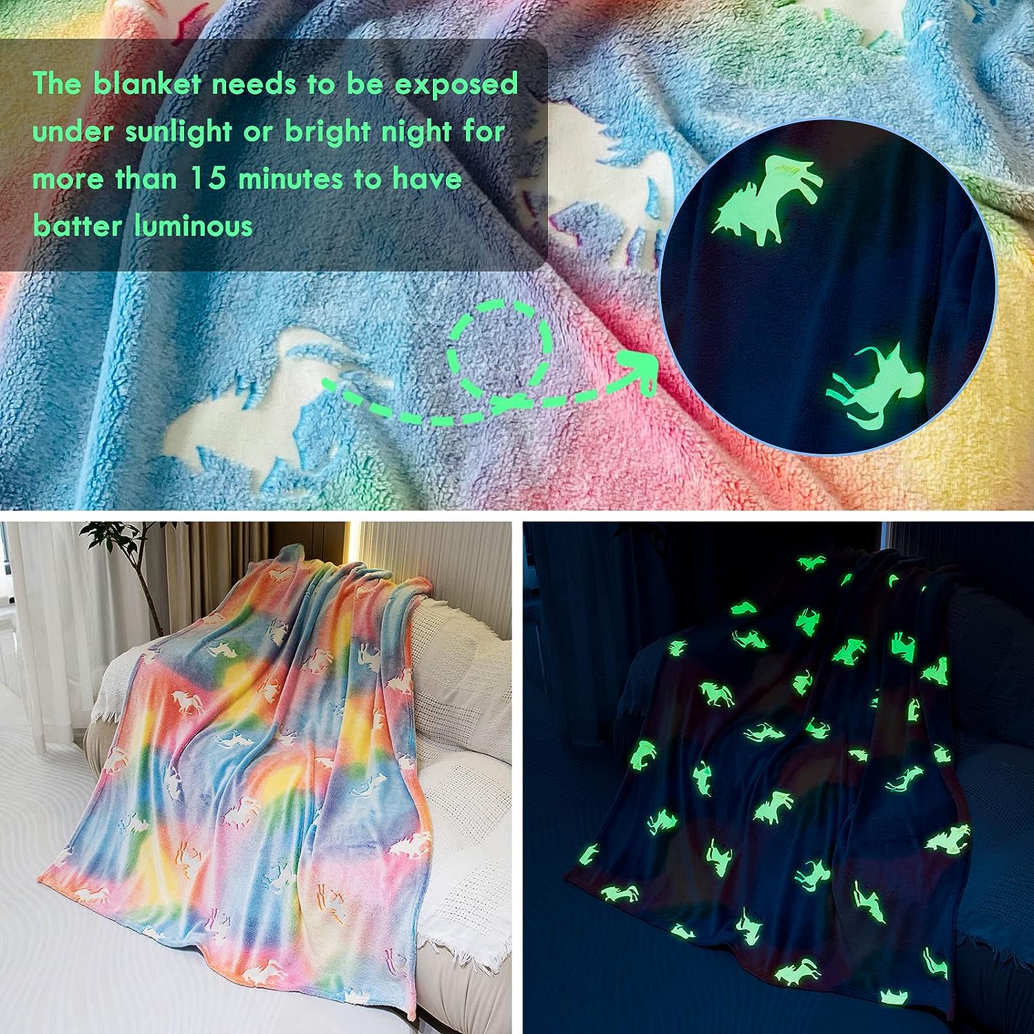 Glow In The Dark Throw Blanket, Blanket For Girls, Luminous Kids Blanket, Soft Blankets For 3,4,5,6,7,8,9,10 Year Old Girl Birthday Christmas Thanksgiving Gifts - Mubimart -  