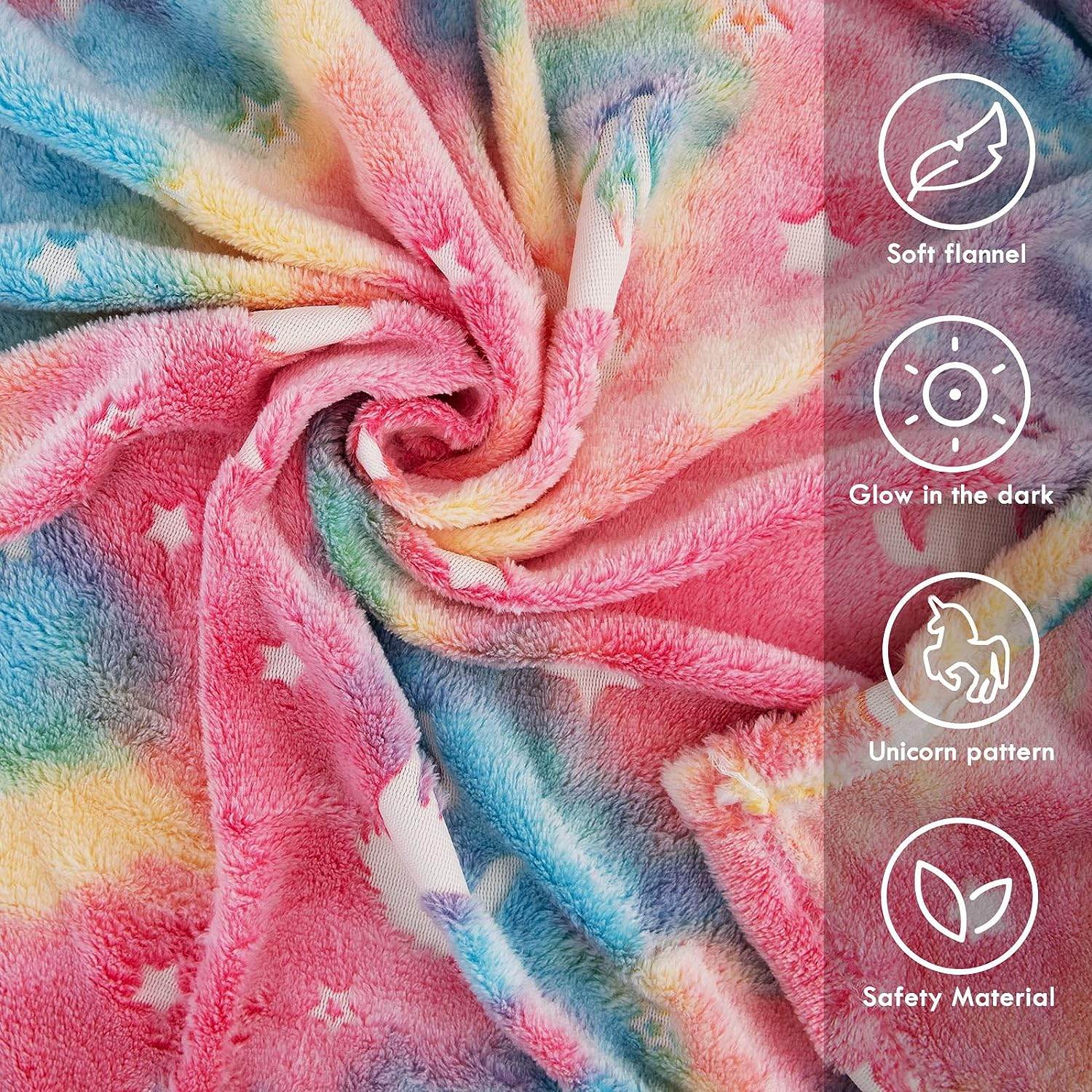 Glow In The Dark Throw Blanket, Blanket For Girls, Luminous Kids Blanket, Soft Blankets For 3,4,5,6,7,8,9,10 Year Old Girl Birthday Christmas Thanksgiving Gifts - Mubimart