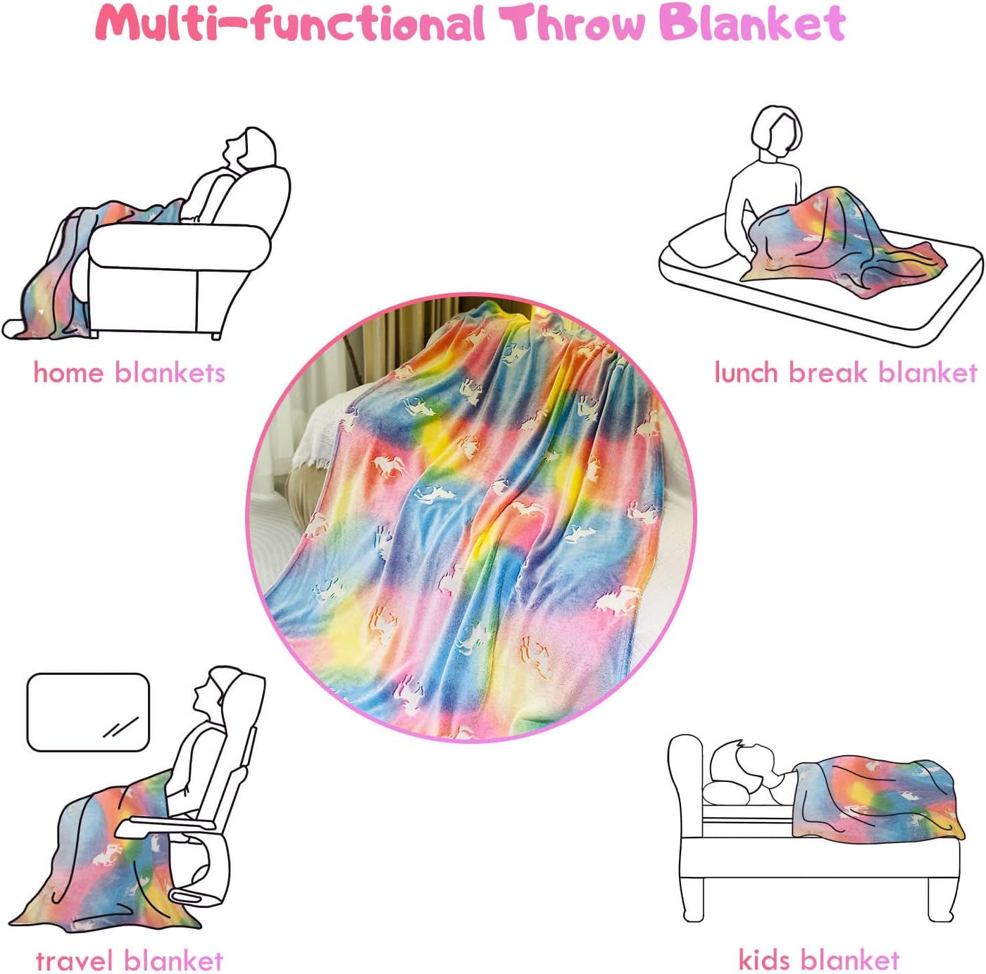 Glow In The Dark Throw Blanket, Blanket For Girls, Luminous Kids Blanket, Soft Blankets For 3,4,5,6,7,8,9,10 Year Old Girl Birthday Christmas Thanksgiving Gifts - Mubimart -  