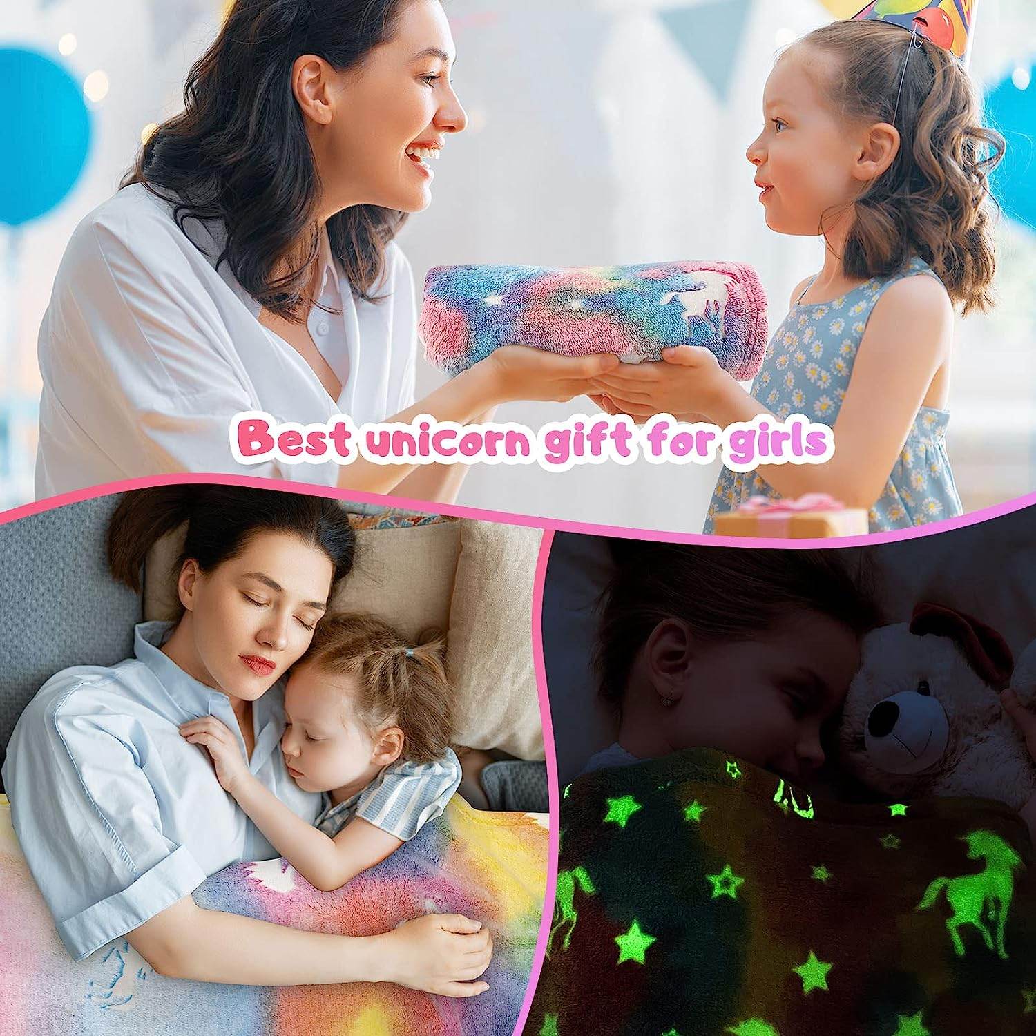 Glow In The Dark Throw Blanket, Blanket For Girls, Luminous Kids Blanket, Soft Blankets For 3,4,5,6,7,8,9,10 Year Old Girl Birthday Christmas Thanksgiving Gifts - Mubimart