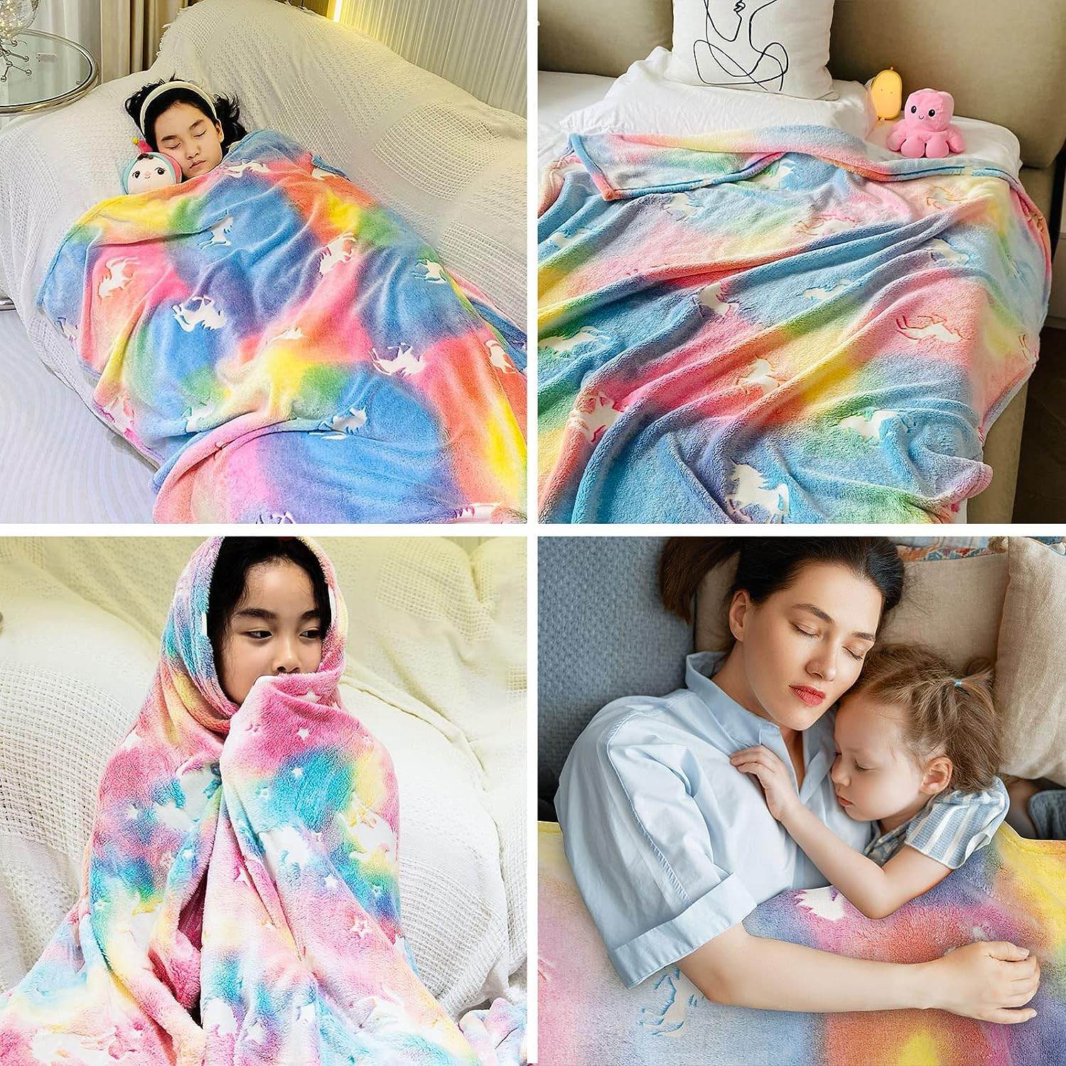 Glow In The Dark Throw Blanket, Blanket For Girls, Luminous Kids Blanket, Soft Blankets For 3,4,5,6,7,8,9,10 Year Old Girl Birthday Christmas Thanksgiving Gifts - Mubimart