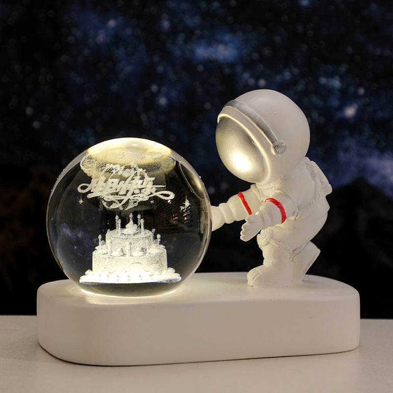 Glowing Planetary Galaxy Astronaut Crystal Ball Night Lights USB Power Warm Bedside Light Brithday Gift Night Lamp - Mubimart