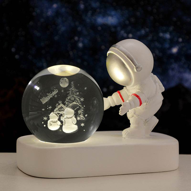 Glowing Planetary Galaxy Astronaut Crystal Ball Night Lights USB Power Warm Bedside Light Brithday Gift Night Lamp - Mubimart